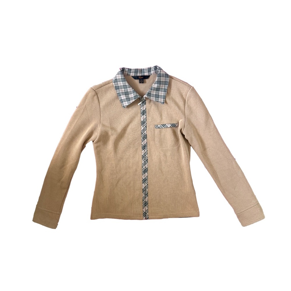 Vintage Plaid-Trim Women's Cardigan